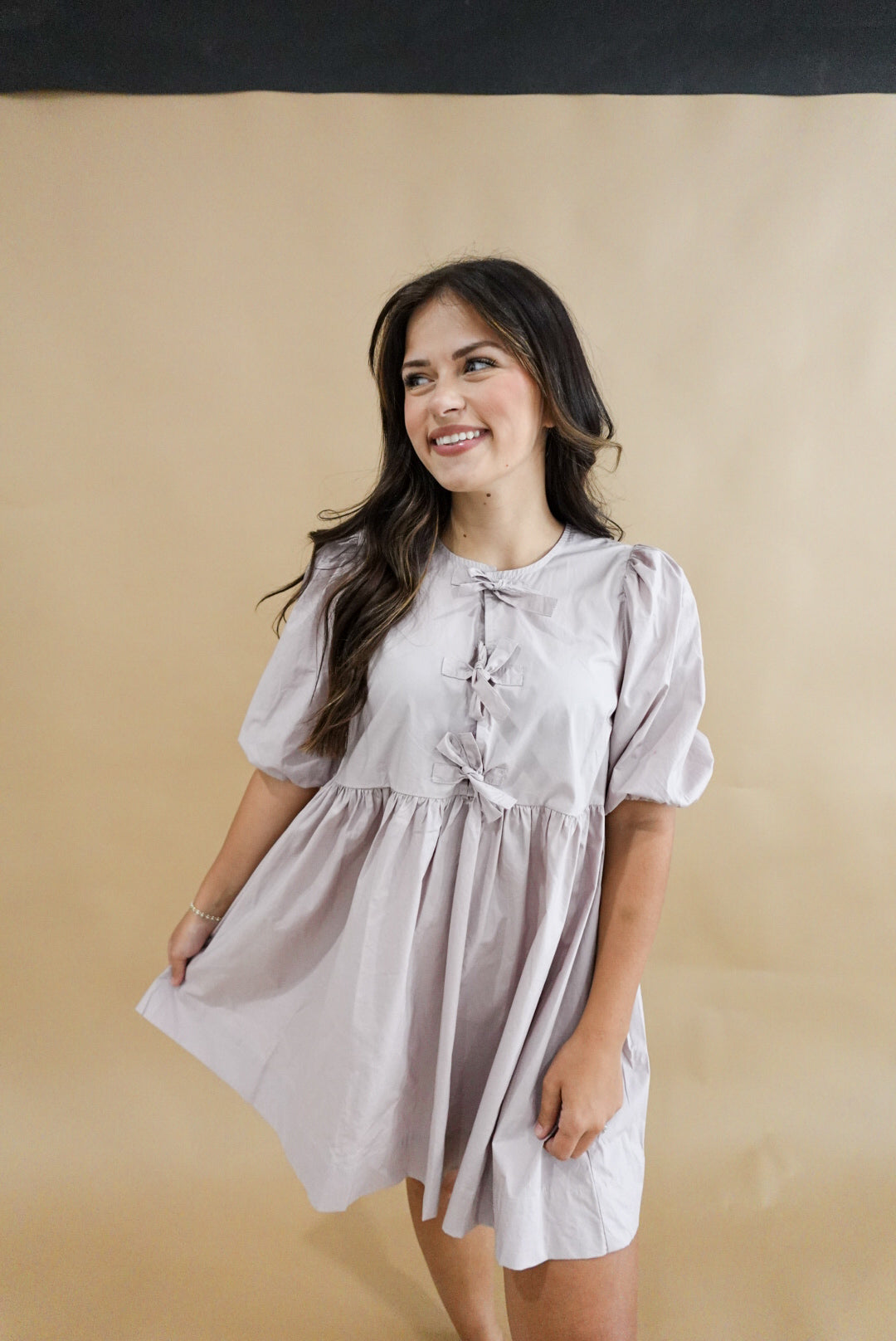 Poplin Front Bow Tie Mini Dress