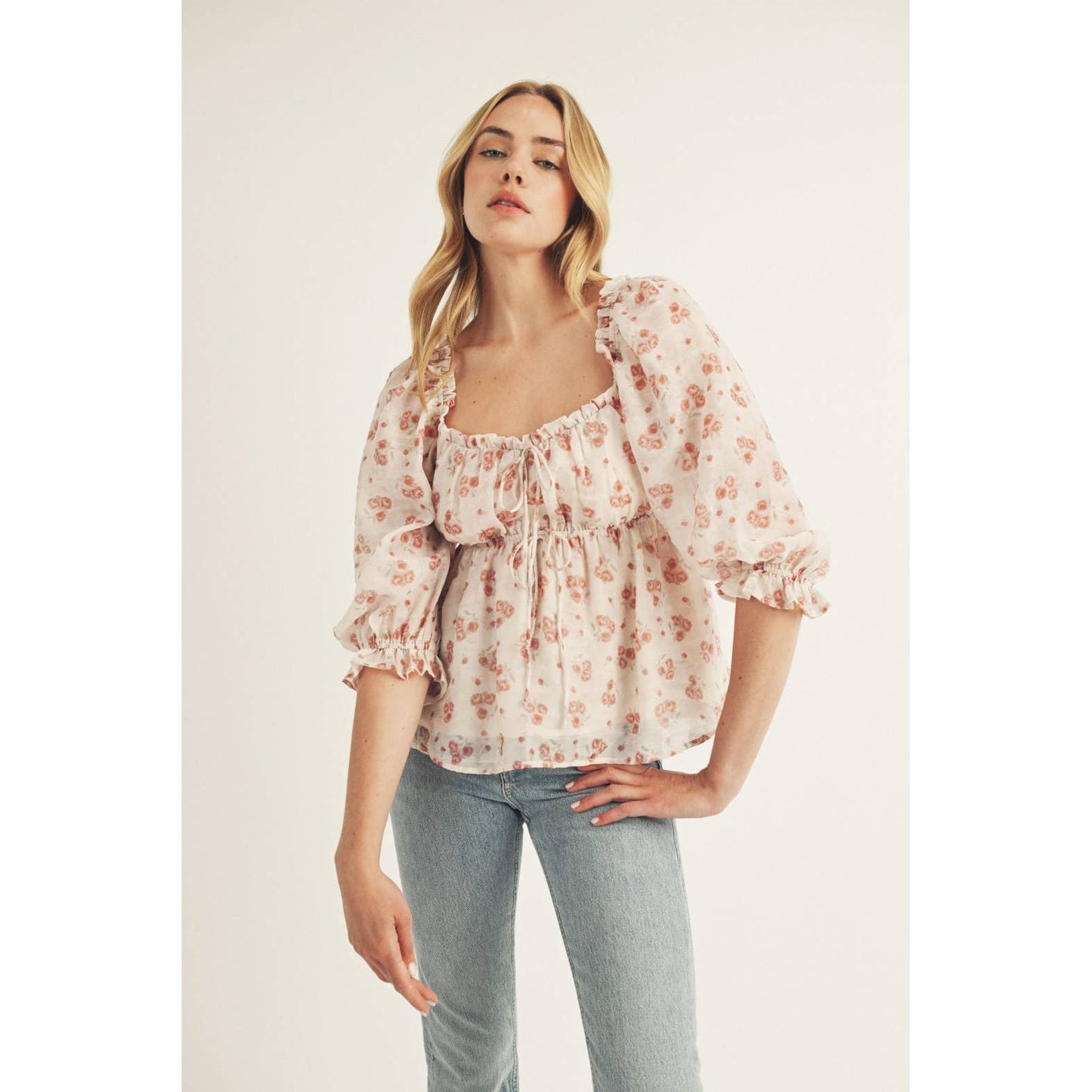 JT6166A- TOILE FLORAL PRINT BABY DOLL TOP