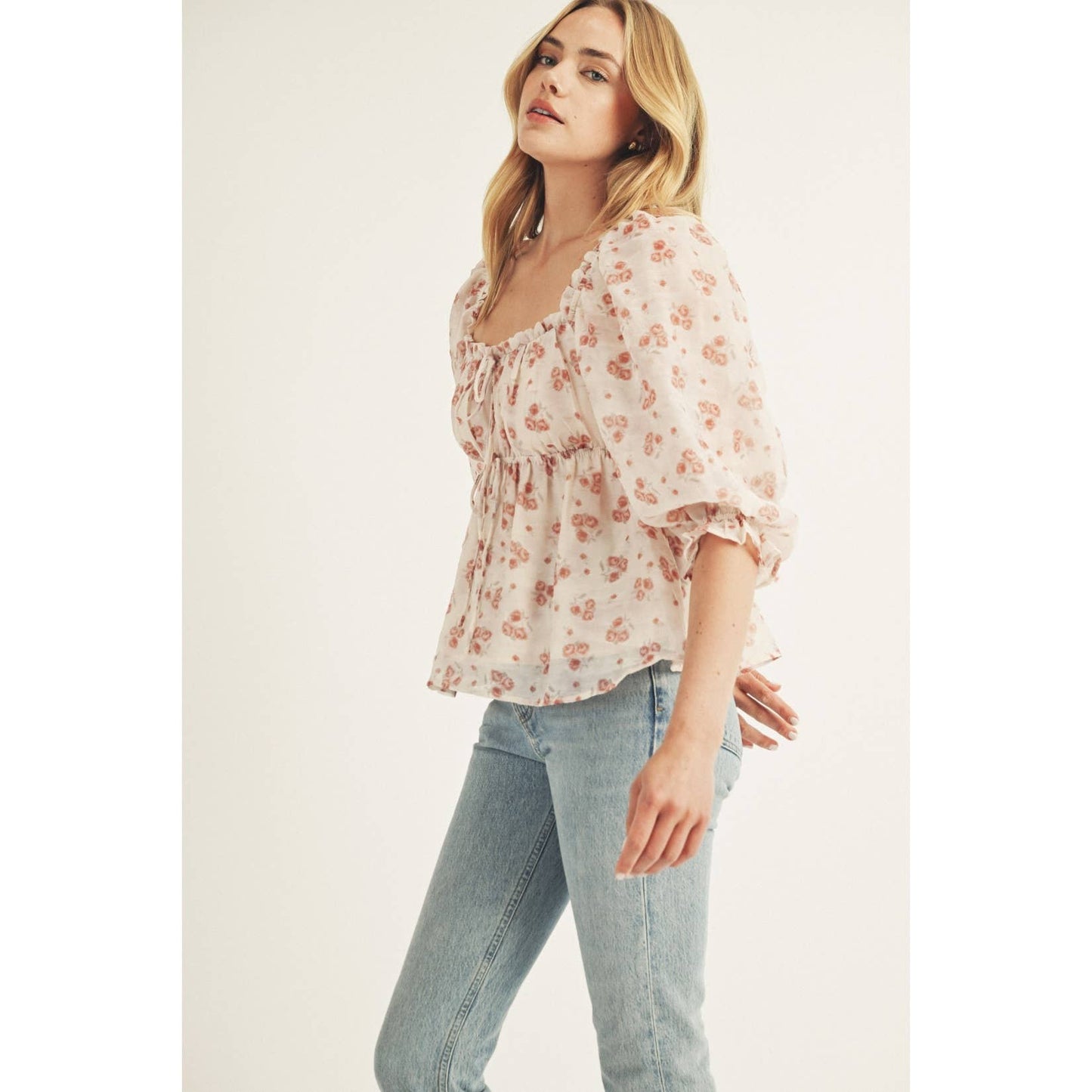 JT6166A- TOILE FLORAL PRINT BABY DOLL TOP