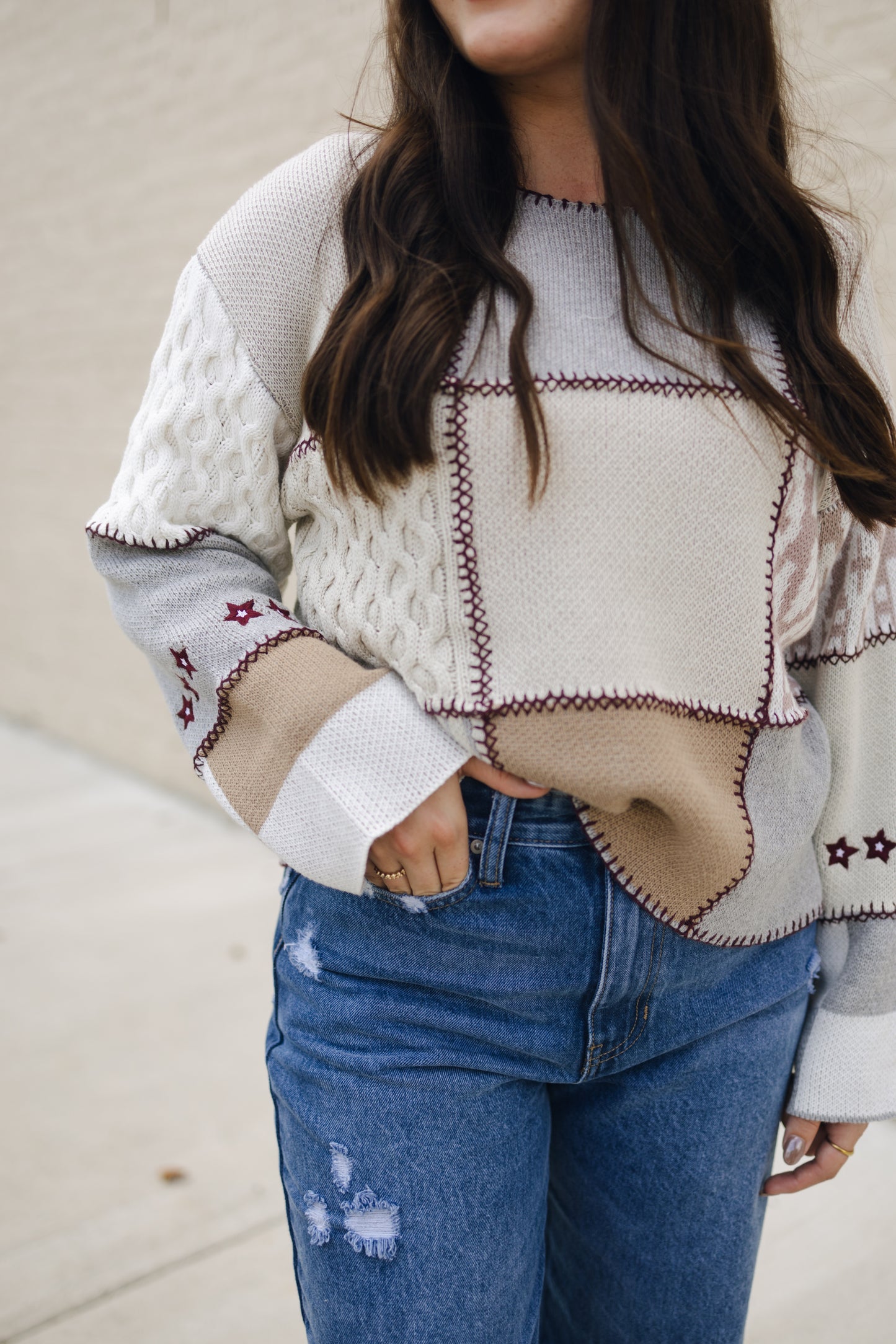 Stitchwork Mix Sweater Braid Crop Sweater