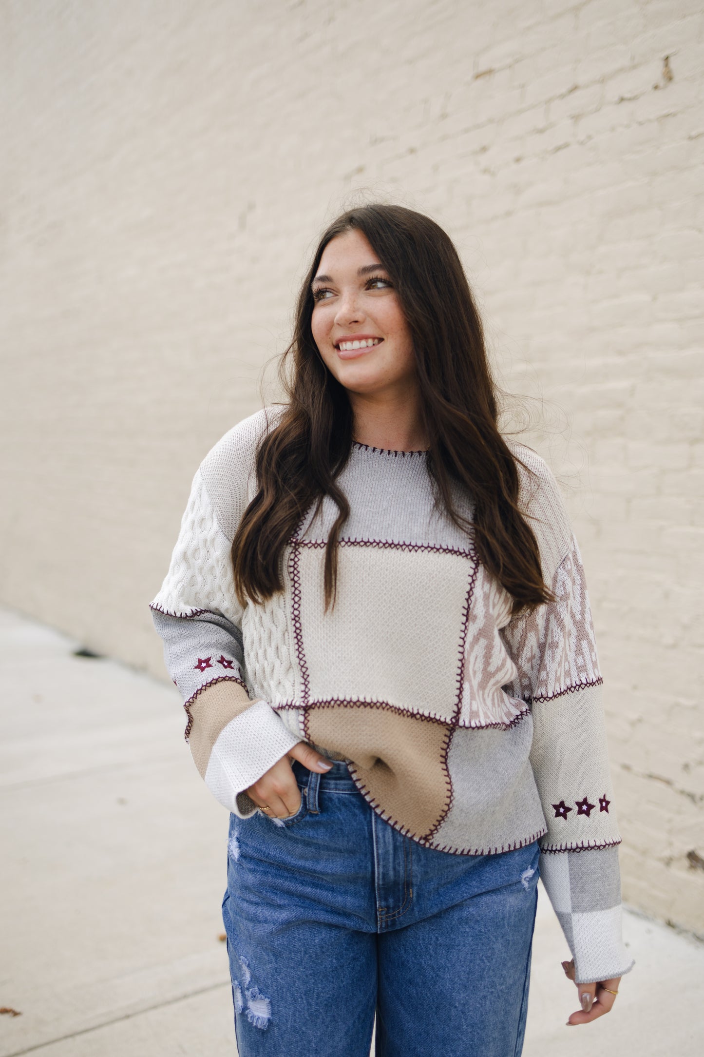 Stitchwork Mix Sweater Braid Crop Sweater