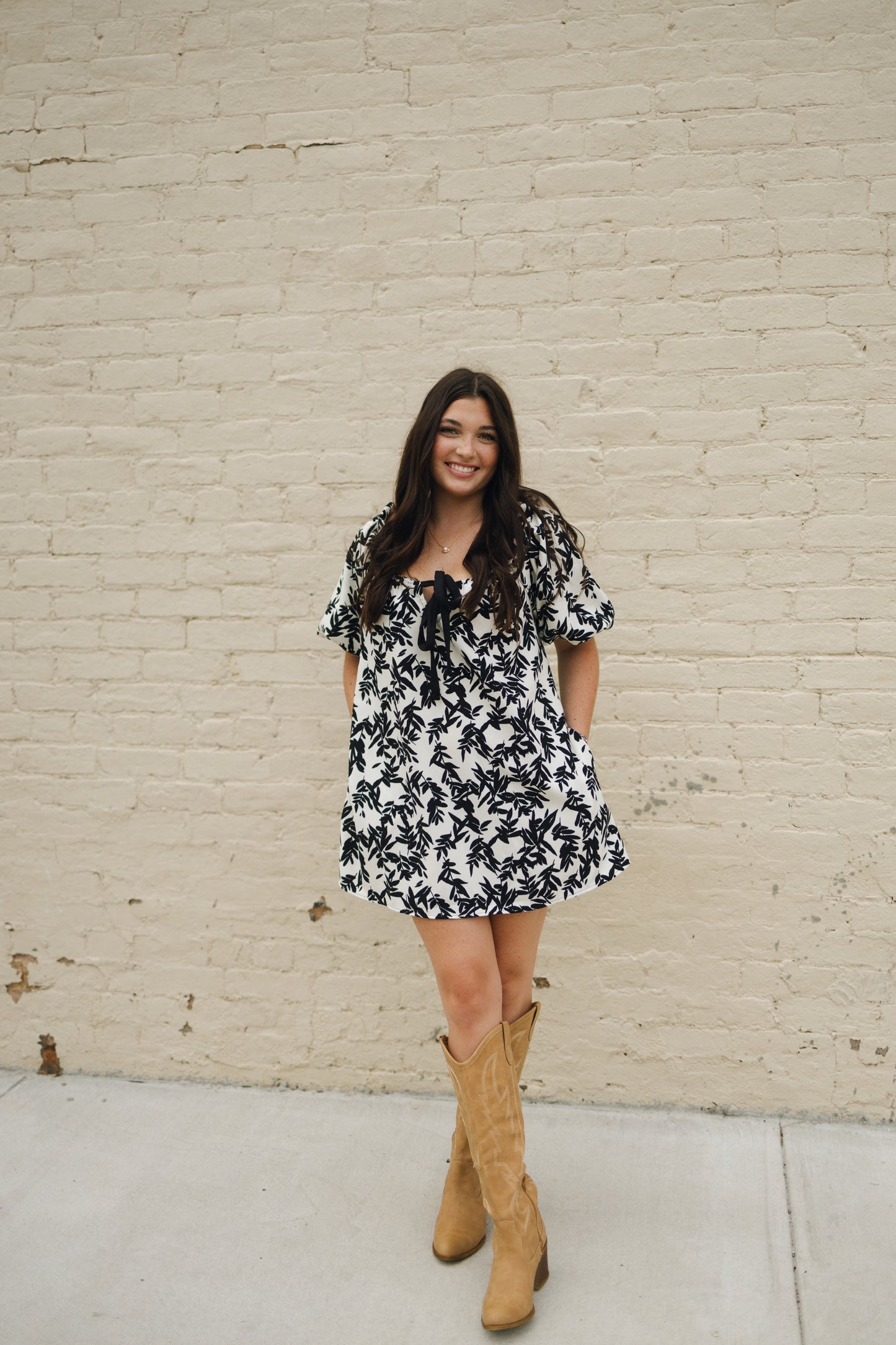 Falling Leaves Self Tie Bow Mini Swing Dress