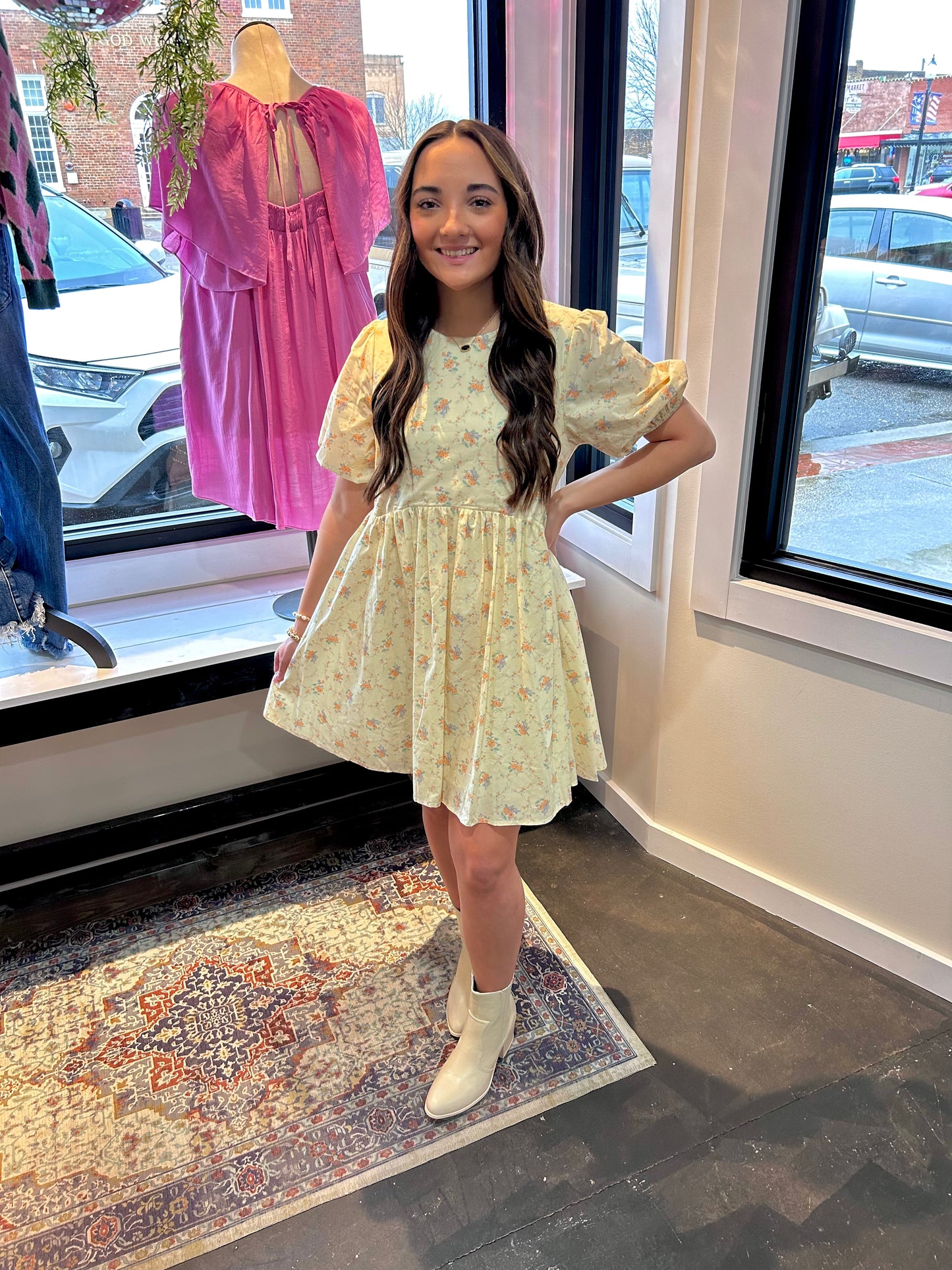 Vintage Floral Puff Sleeve Dress