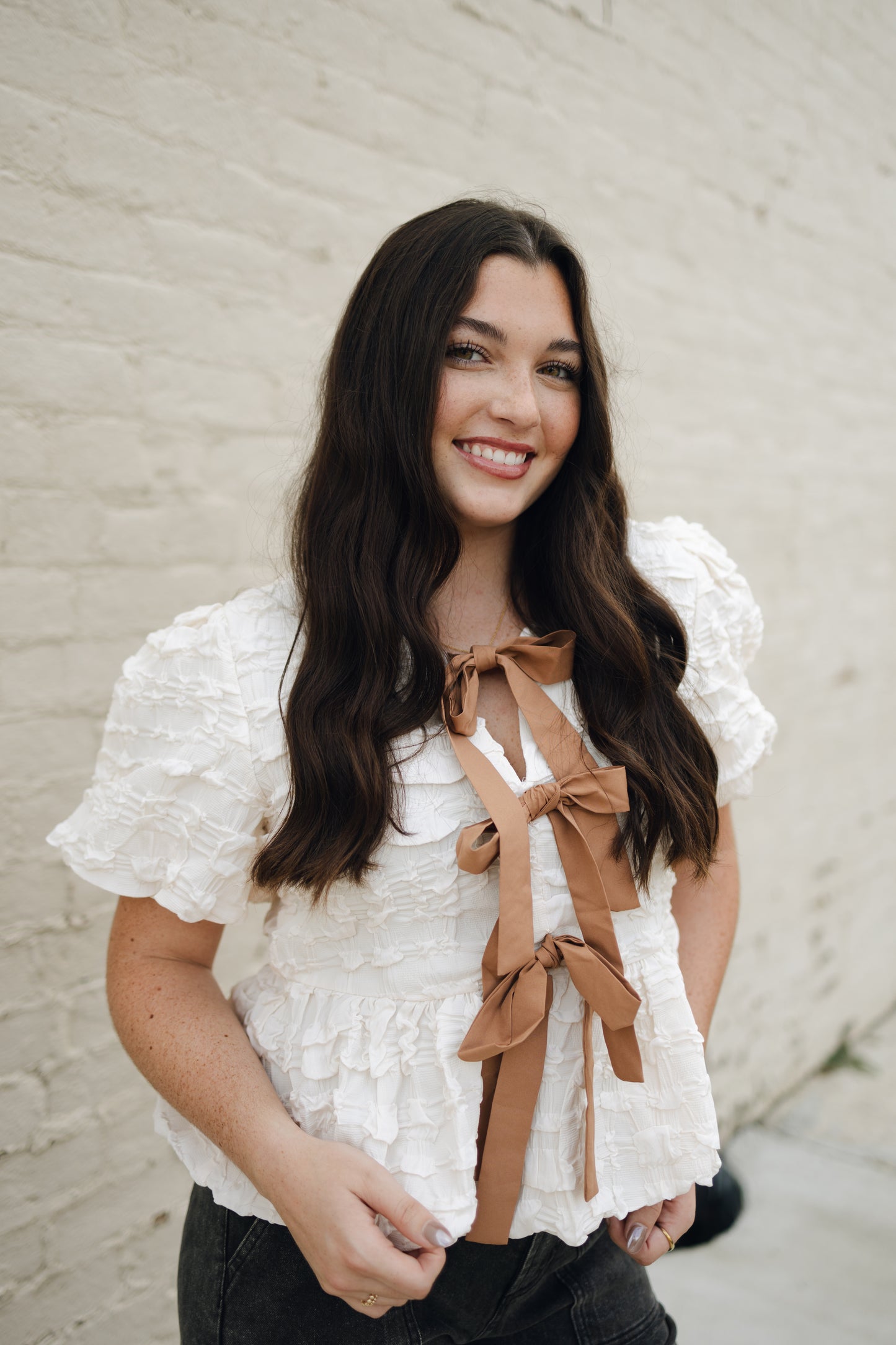 Bubble BabyDoll Blouse With Contrast Tie