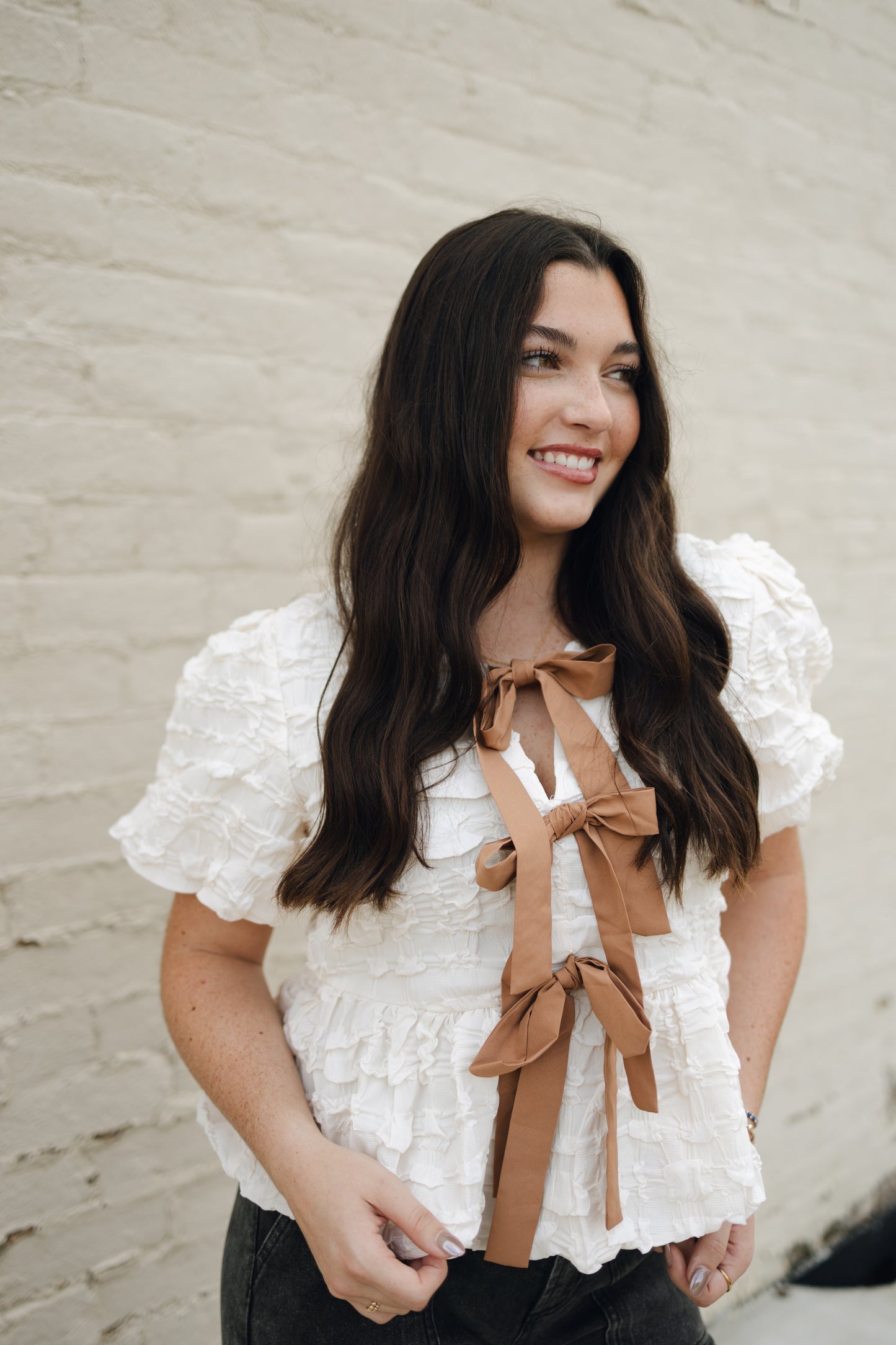 Bubble BabyDoll Blouse With Contrast Tie
