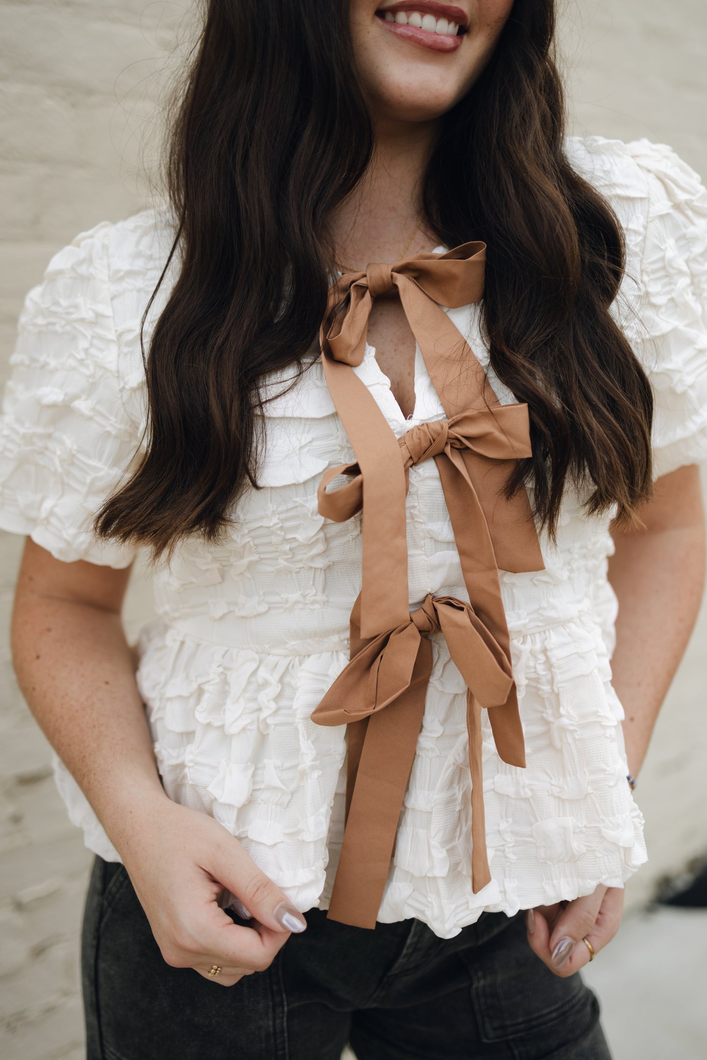 Bubble BabyDoll Blouse With Contrast Tie