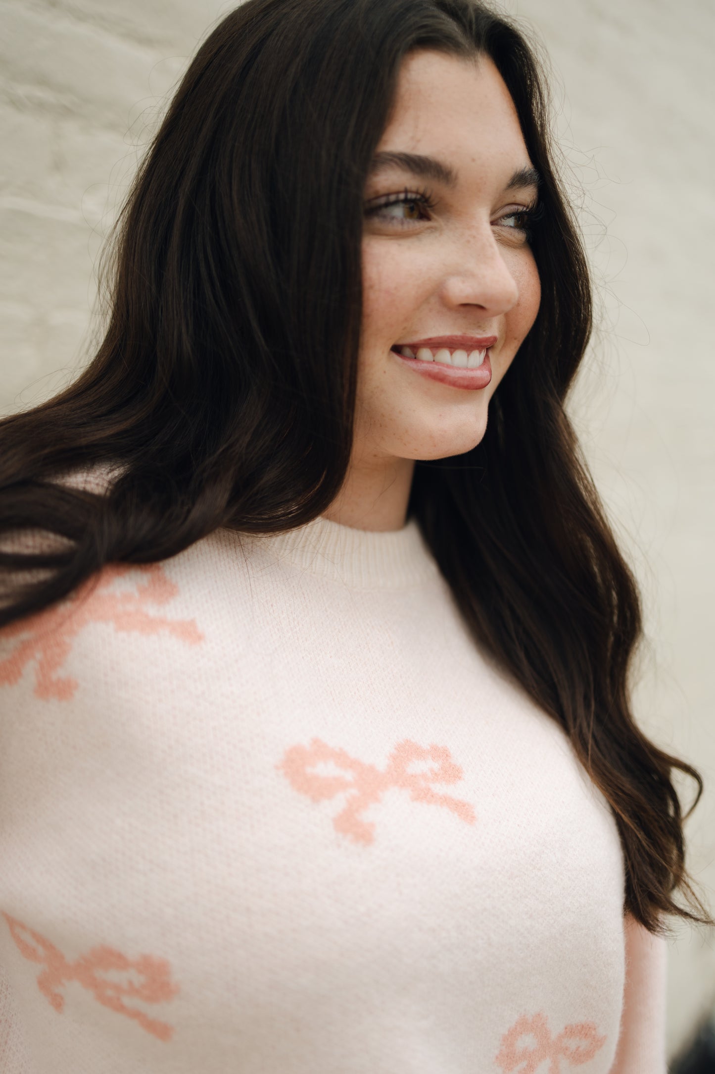 BOW PRINT THICK KNIT SWEATER