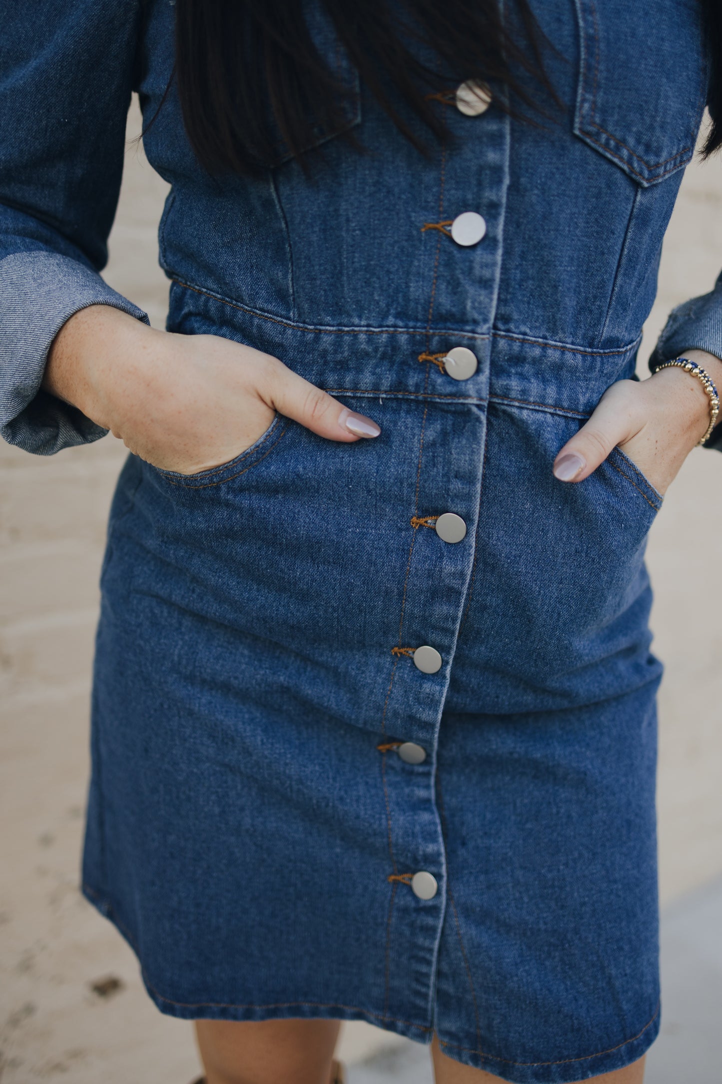 BUTTON DOWN LONG SLEEVE MINI DENIM DRESS