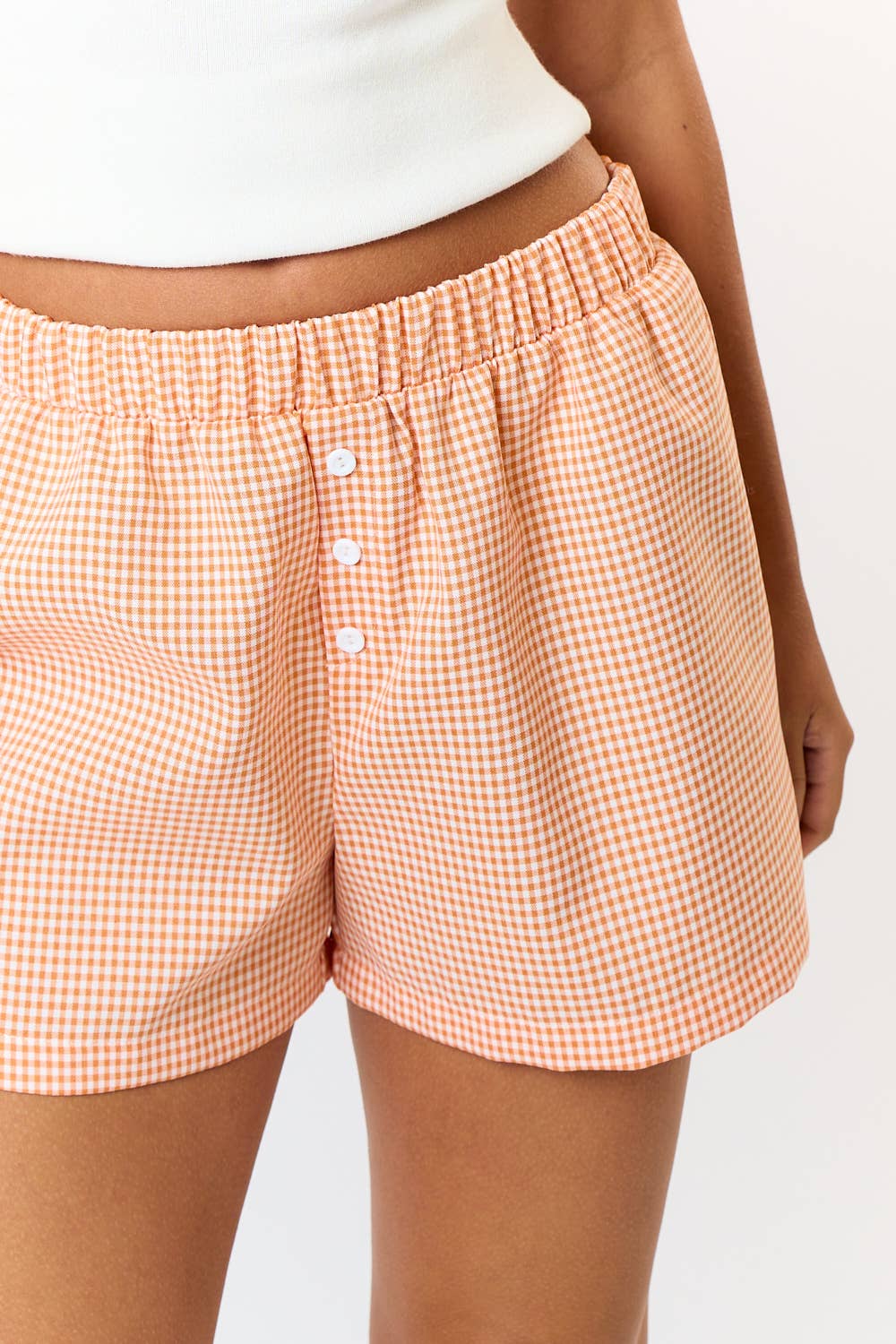 GINGHAM CHECK ELASTIC WAIST BOXER SHORTS