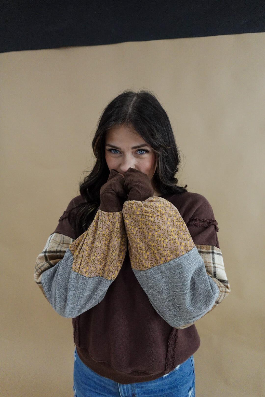 SPLICED GARMENT WASHED TERRY PULLOVER