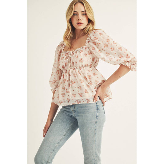 JT6166A- TOILE FLORAL PRINT BABY DOLL TOP