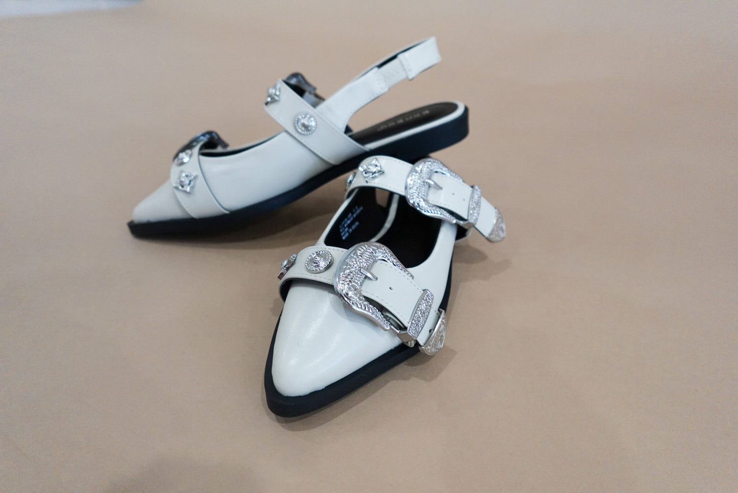 Pointed Toe Sling Back Sandal with Buckles