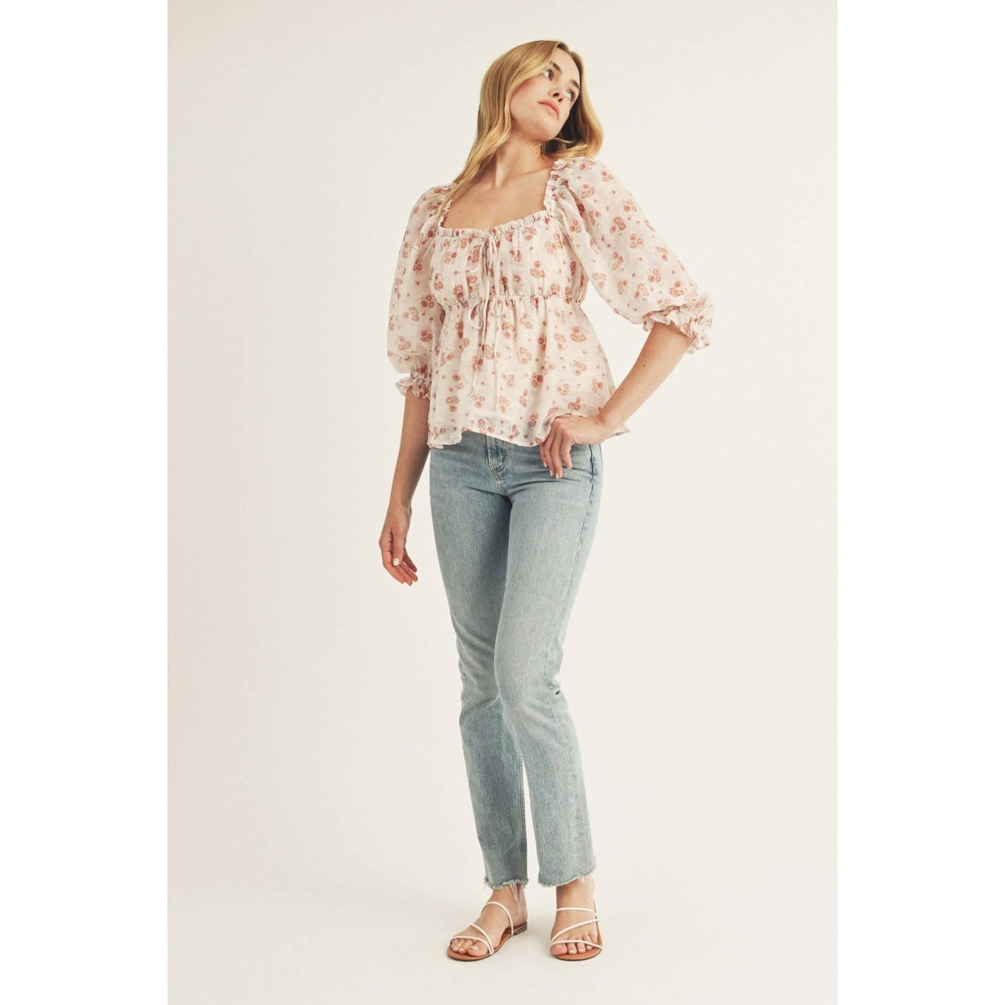 JT6166A- TOILE FLORAL PRINT BABY DOLL TOP