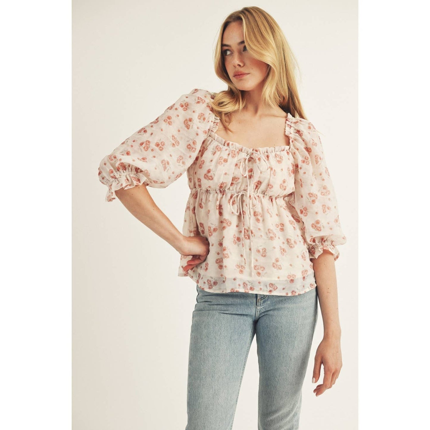 JT6166A- TOILE FLORAL PRINT BABY DOLL TOP
