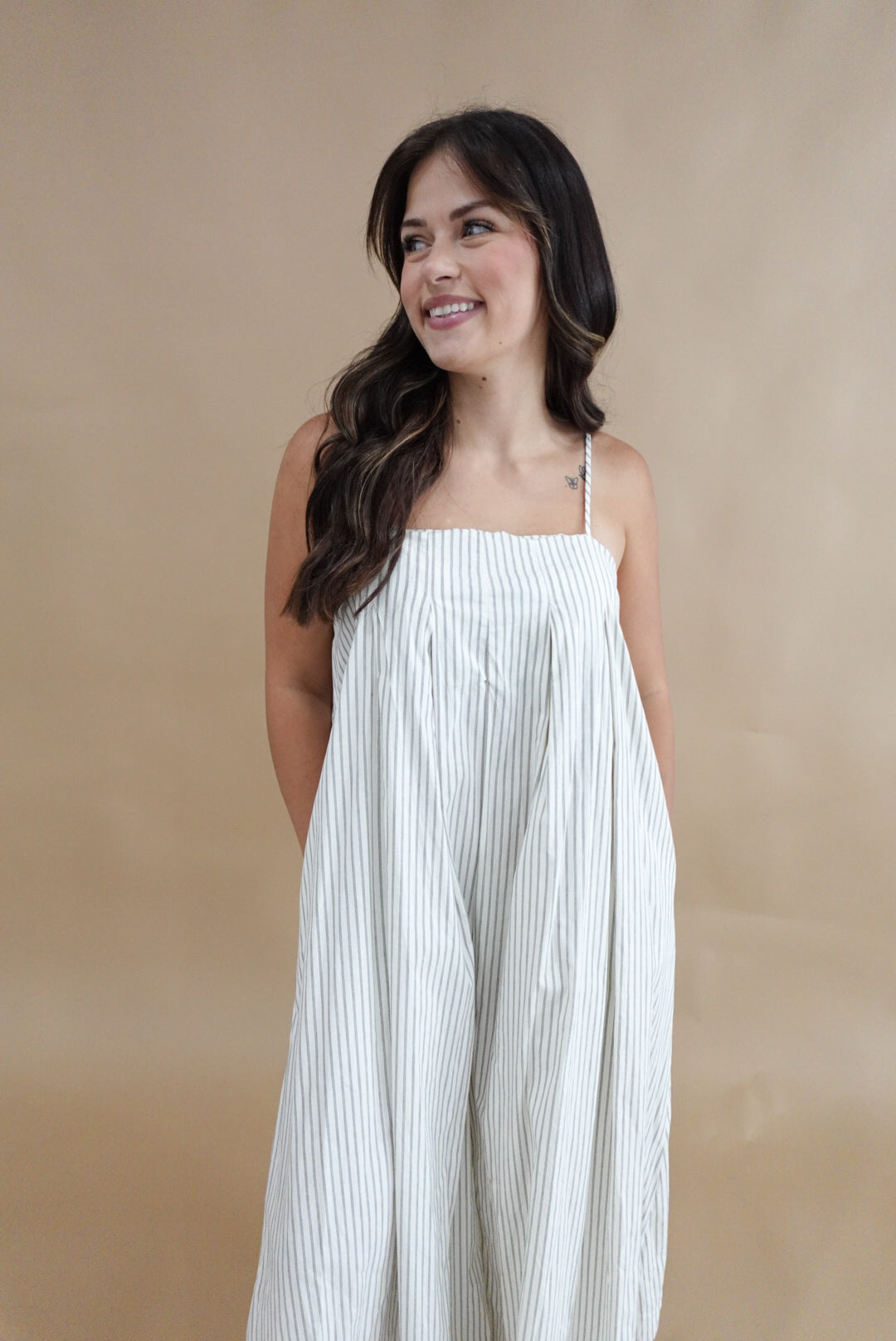 Stripe Wide Leg Inverted Front Pleat Jumpsuit
