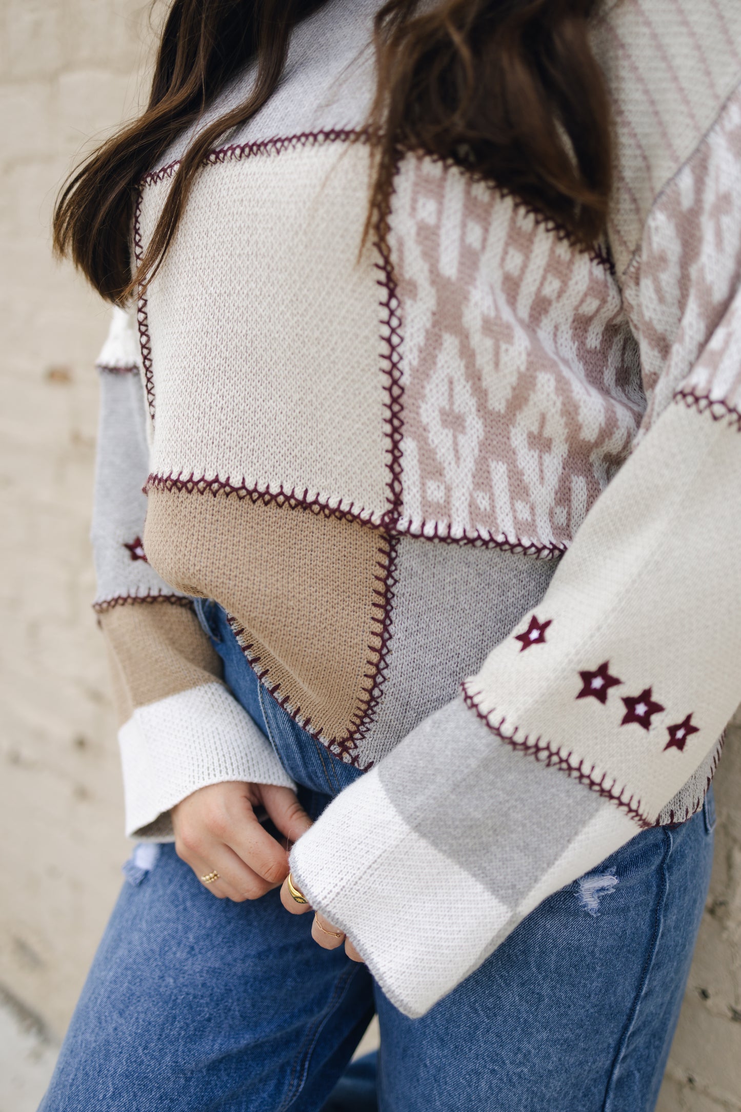 Stitchwork Mix Sweater Braid Crop Sweater