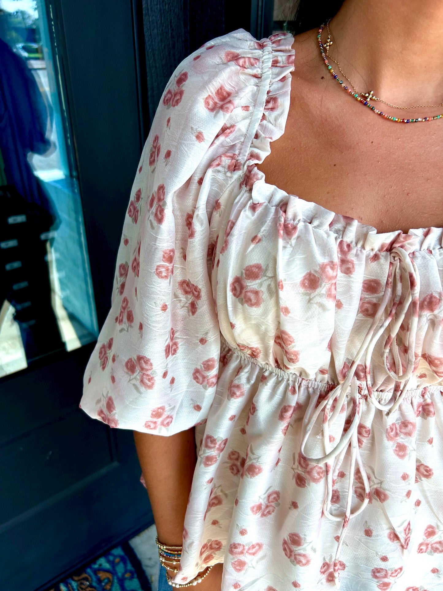 JT6166A- TOILE FLORAL PRINT BABY DOLL TOP