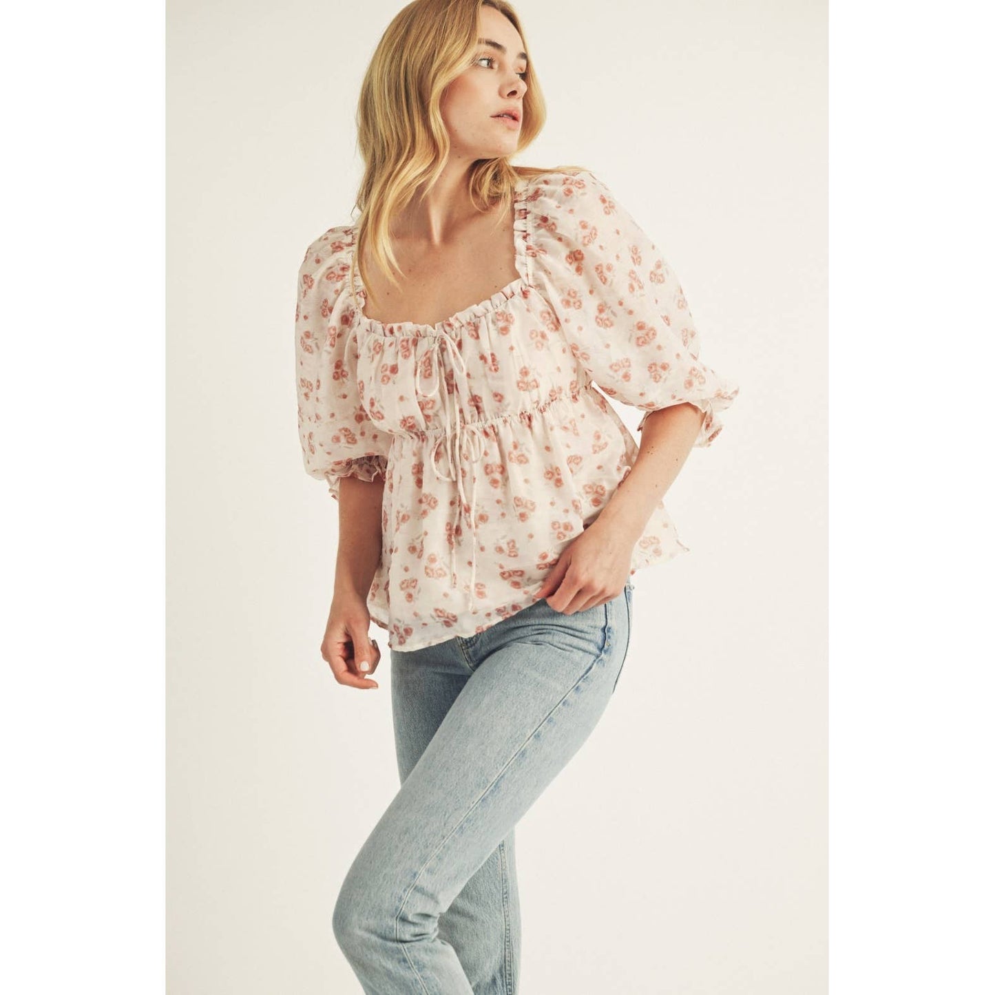 JT6166A- TOILE FLORAL PRINT BABY DOLL TOP