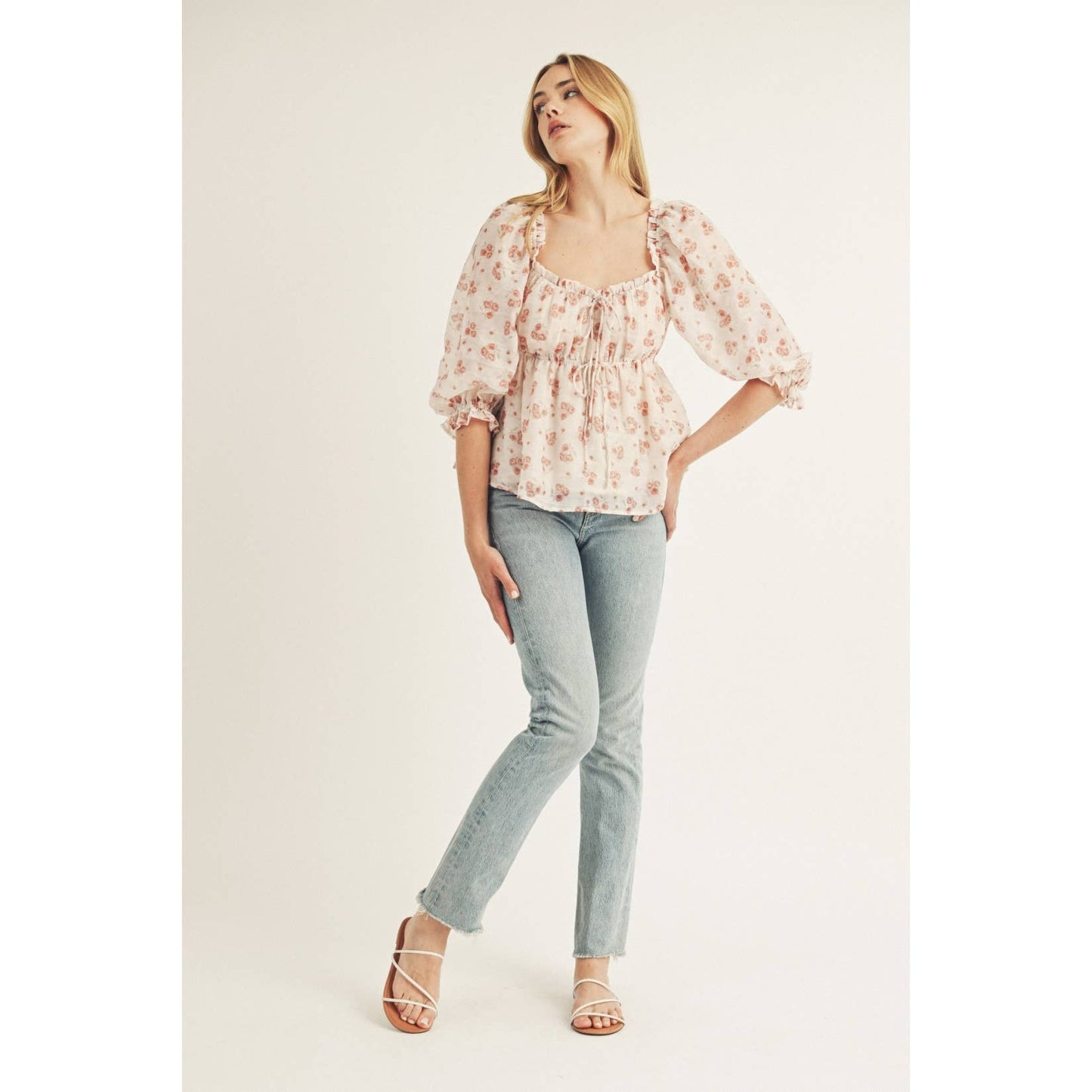 JT6166A- TOILE FLORAL PRINT BABY DOLL TOP