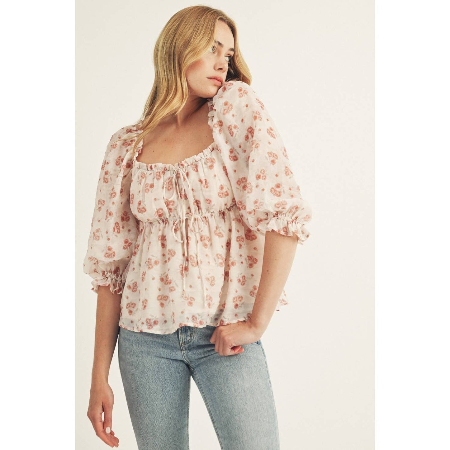 JT6166A- TOILE FLORAL PRINT BABY DOLL TOP